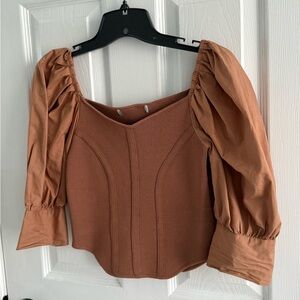 Zara Elegant Brown Puff Sleeve Crop Top Bloggers Fave